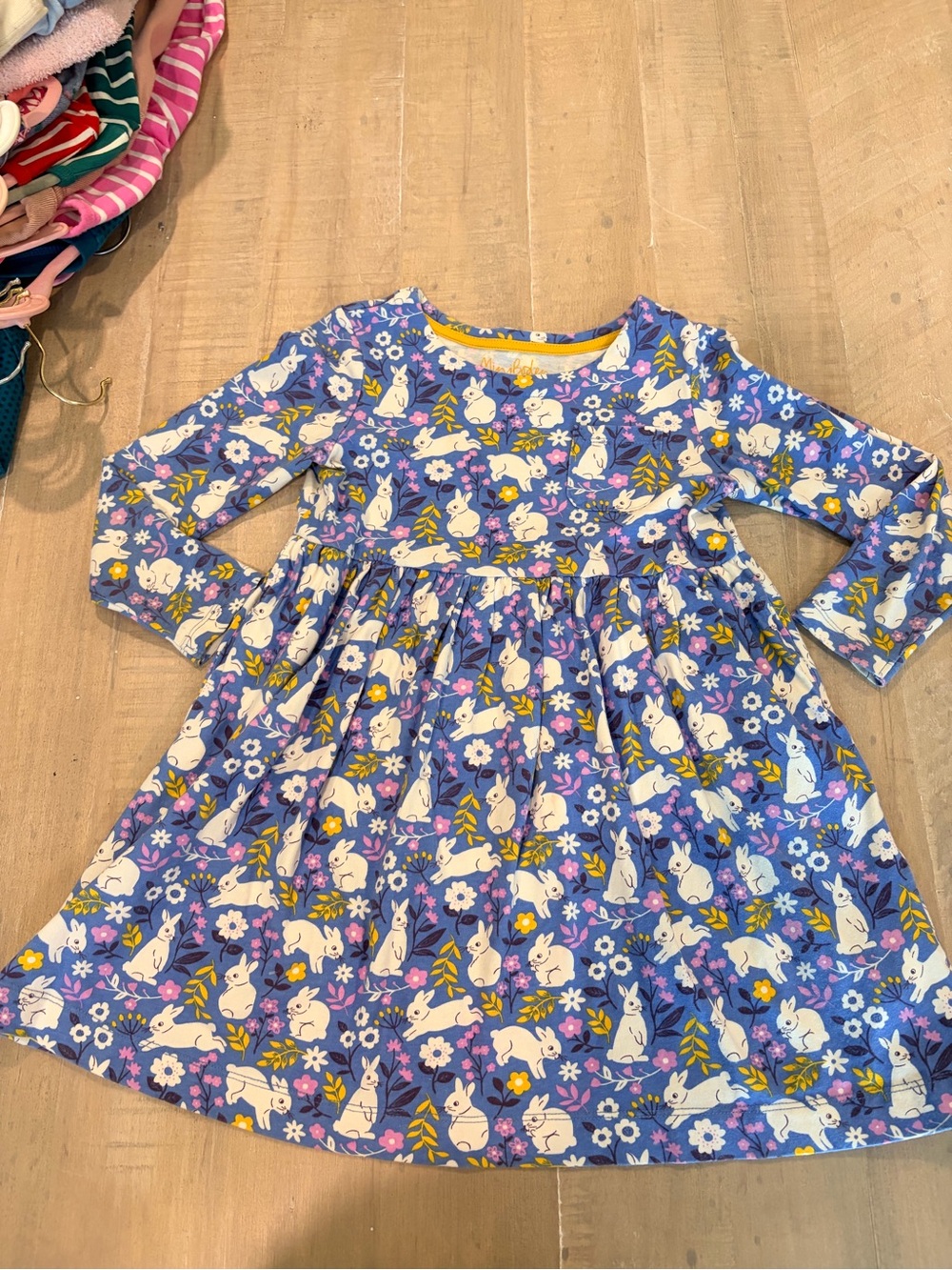 Mini Boden Purple Bunny & Floral Long-Sleeve Dress